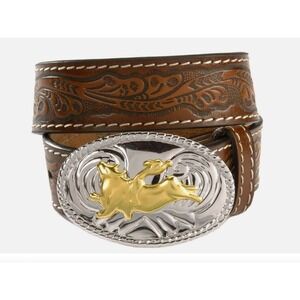 Nocona Western Boys Belt 18" Youth Bull Rider Buckle Brown N4410402